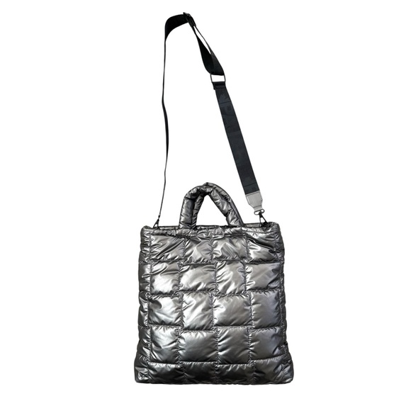 Pajar North South Silver Puffy Quilted Tote Bag Crossbody - Picture 5 of 8